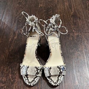 Snake print ankle heels Jessica Simpson